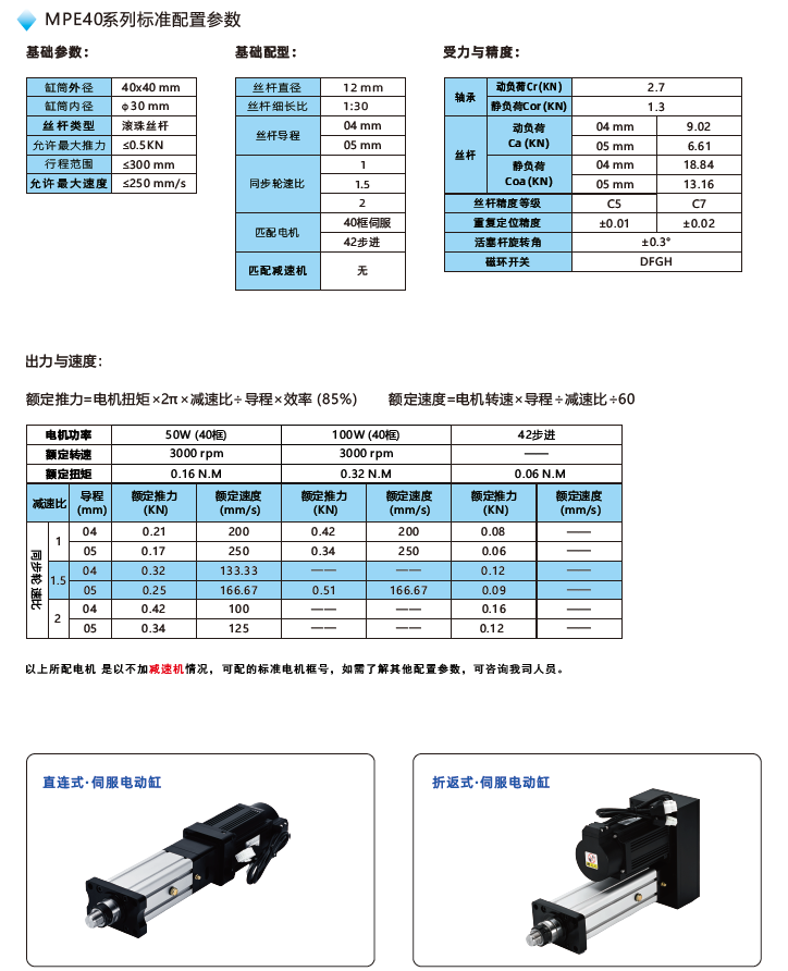 MPE40電動(dòng)缸標(biāo)準(zhǔn)配置參數(shù)