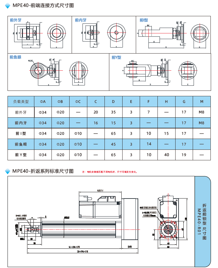 MPE40電動(dòng)缸前端連接方式尺寸圖